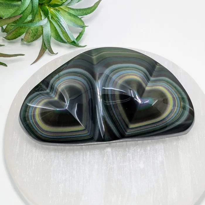 Bliss Crystals Rainbow Obsidian 37 Double Heart LV7527 Necklaces