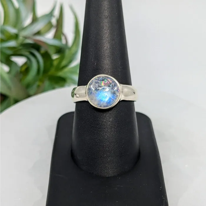 Bliss Crystals Rings Rainbow Moonstone SS Round Ring LV5978