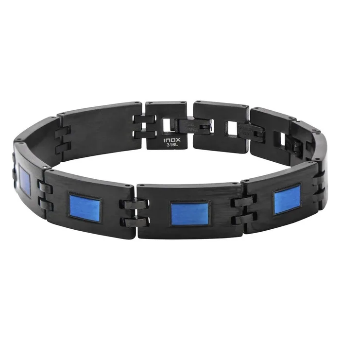 Blue and Black Stainless Steel Bold Rectangle Link Bracelet INOX JEWELRY Bracelets Blue and Black Stainless Steel Bold Rectangle Link Bracelet INOX JEWELRY Bracelets