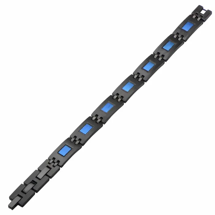 Blue and Black Stainless Steel Bold Rectangle Link Bracelet INOX JEWELRY Bracelets