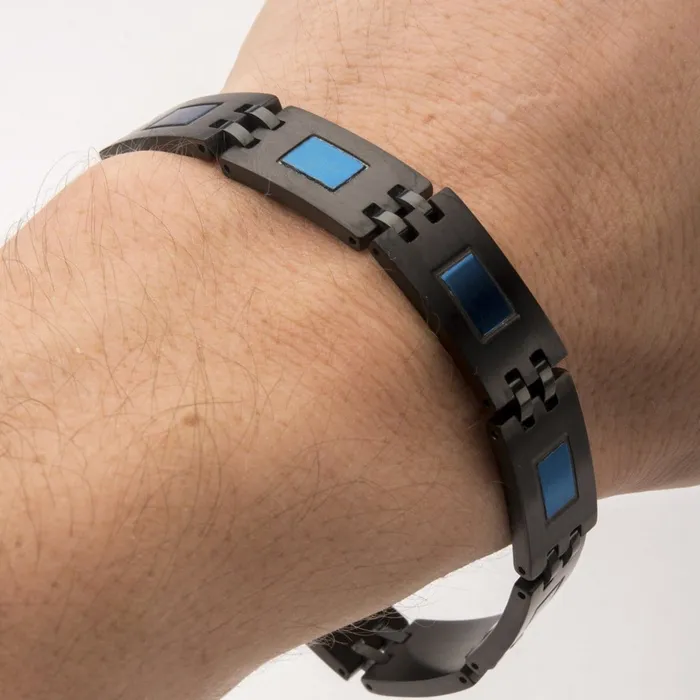 Blue and Black Stainless Steel Bold Rectangle Link Bracelet INOX JEWELRY Bracelets