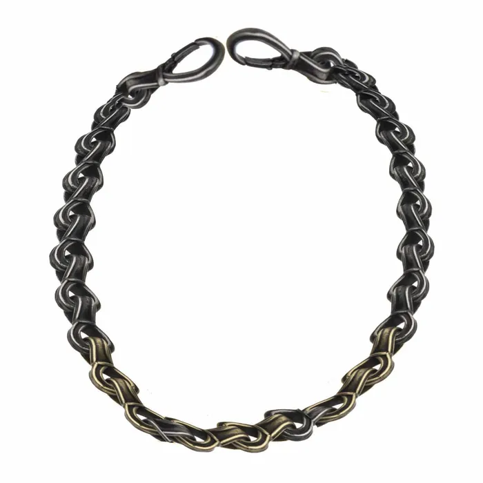 Bracelets INOX JEWELRY Antiqued Golden Tone and Silver Tone Stainless Steel Oxidized Finish Detailed Curb Chain Link Bold Bracelet