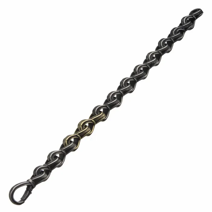 Bracelets INOX JEWELRY Antiqued Golden Tone and Silver Tone Stainless Steel Oxidized Finish Detailed Curb Chain Link Bold Bracelet