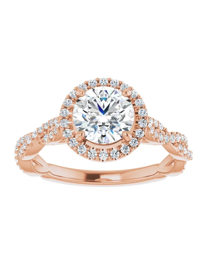 Diamond Halo Engagement Ring with Twisted Diamond Band 14 ct tw acredo USA Rings