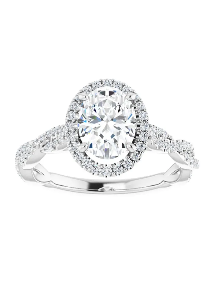 Diamond Halo Engagement Ring with Twisted Diamond Band 14 ct tw acredo USA Rings