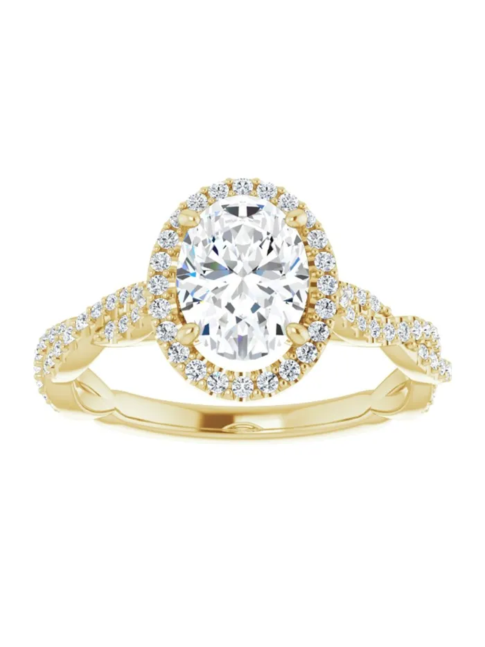 Diamond Halo Engagement Ring with Twisted Diamond Band 14 ct tw acredo USA Rings