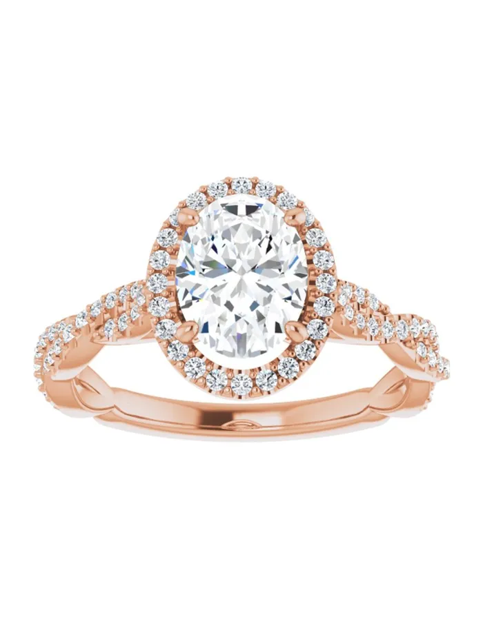 Diamond Halo Engagement Ring with Twisted Diamond Band 14 ct tw acredo USA Rings