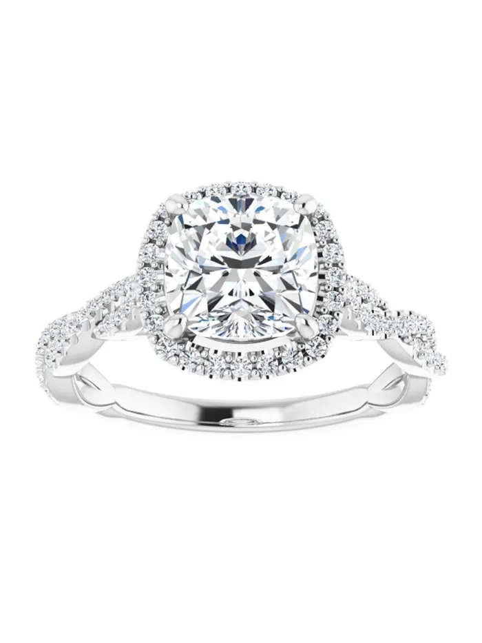 Diamond Halo Engagement Ring with Twisted Diamond Band 14 ct tw acredo USA Rings