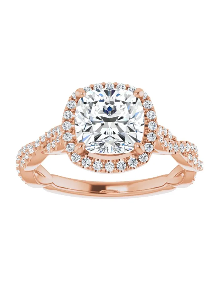 Diamond Halo Engagement Ring with Twisted Diamond Band 14 ct tw acredo USA Rings