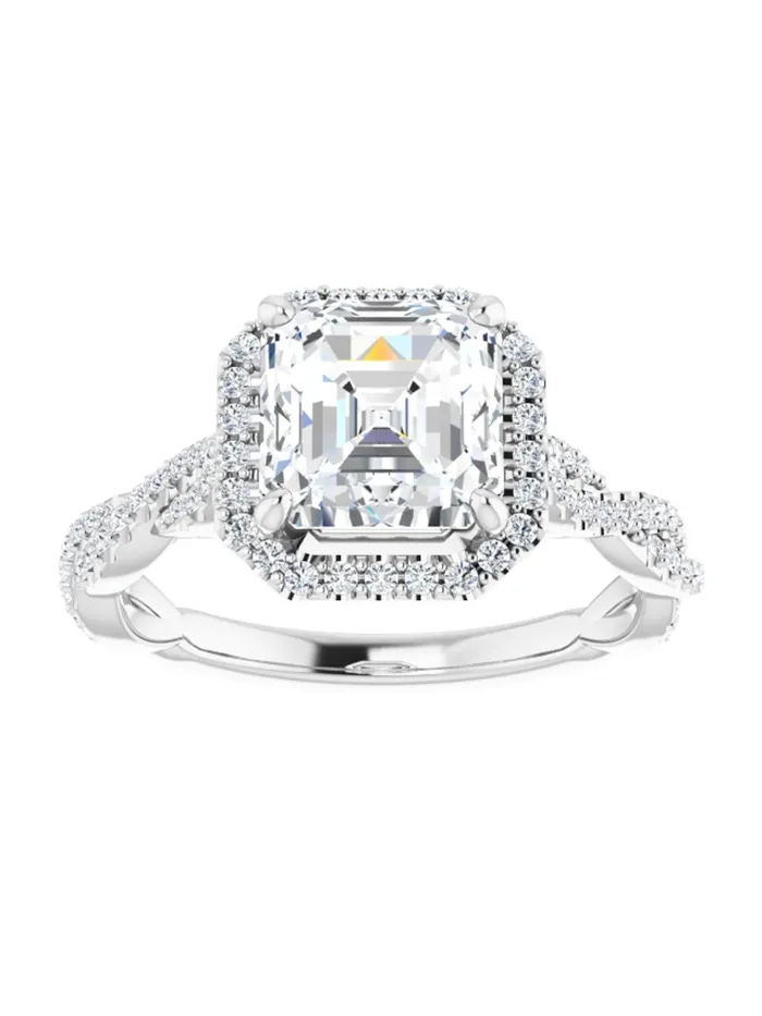 Diamond Halo Engagement Ring with Twisted Diamond Band 14 ct tw acredo USA Rings