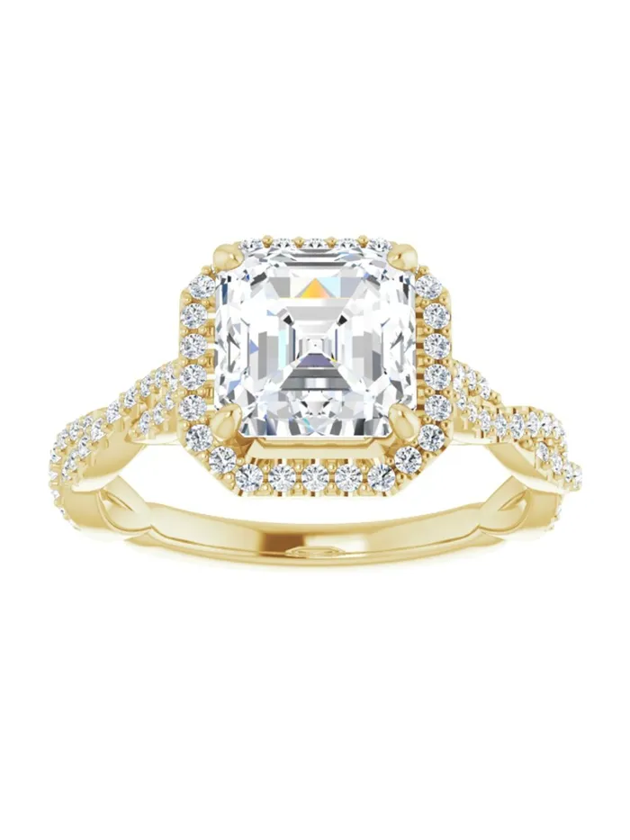 Diamond Halo Engagement Ring with Twisted Diamond Band 14 ct tw acredo USA Rings