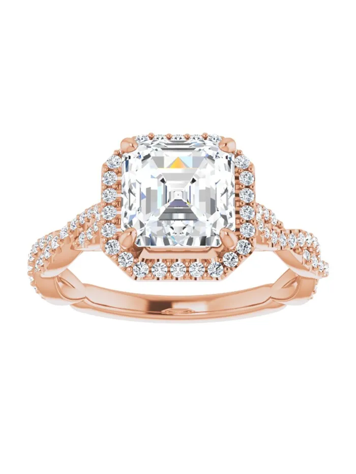 Diamond Halo Engagement Ring with Twisted Diamond Band 14 ct tw acredo USA Rings