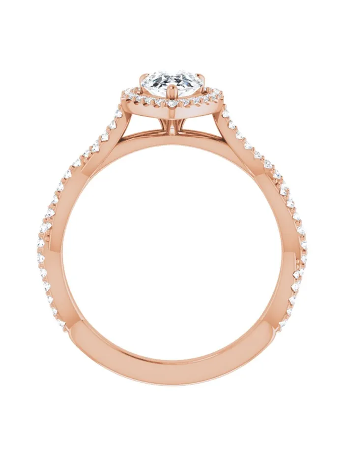 Diamond Halo Engagement Ring with Twisted Diamond Band 14 ct tw acredo USA Rings