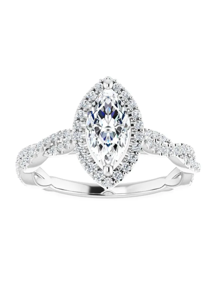 Diamond Halo Engagement Ring with Twisted Diamond Band 14 ct tw acredo USA Rings