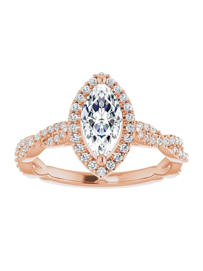 Diamond Halo Engagement Ring with Twisted Diamond Band 14 ct tw acredo USA Rings