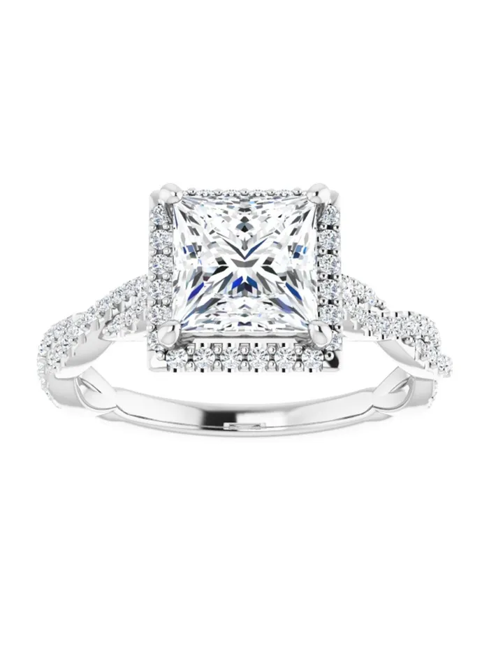 Diamond Halo Engagement Ring with Twisted Diamond Band 14 ct tw acredo USA Rings