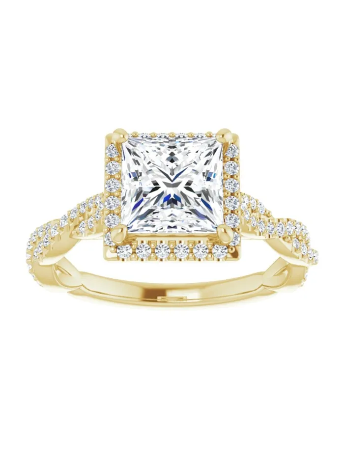 Diamond Halo Engagement Ring with Twisted Diamond Band 14 ct tw acredo USA Rings