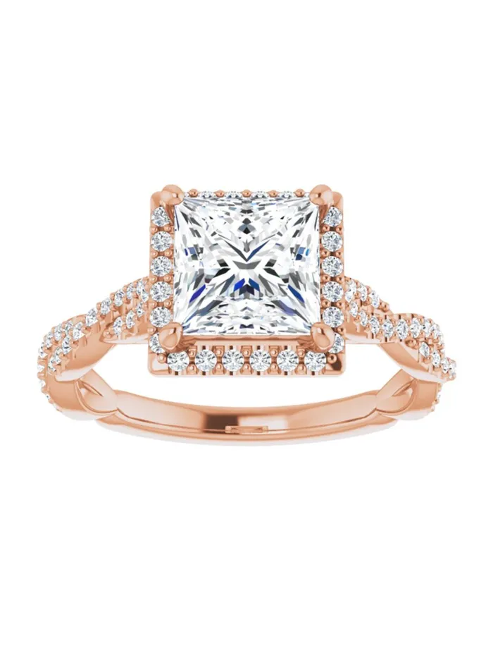 Diamond Halo Engagement Ring with Twisted Diamond Band 14 ct tw acredo USA Rings