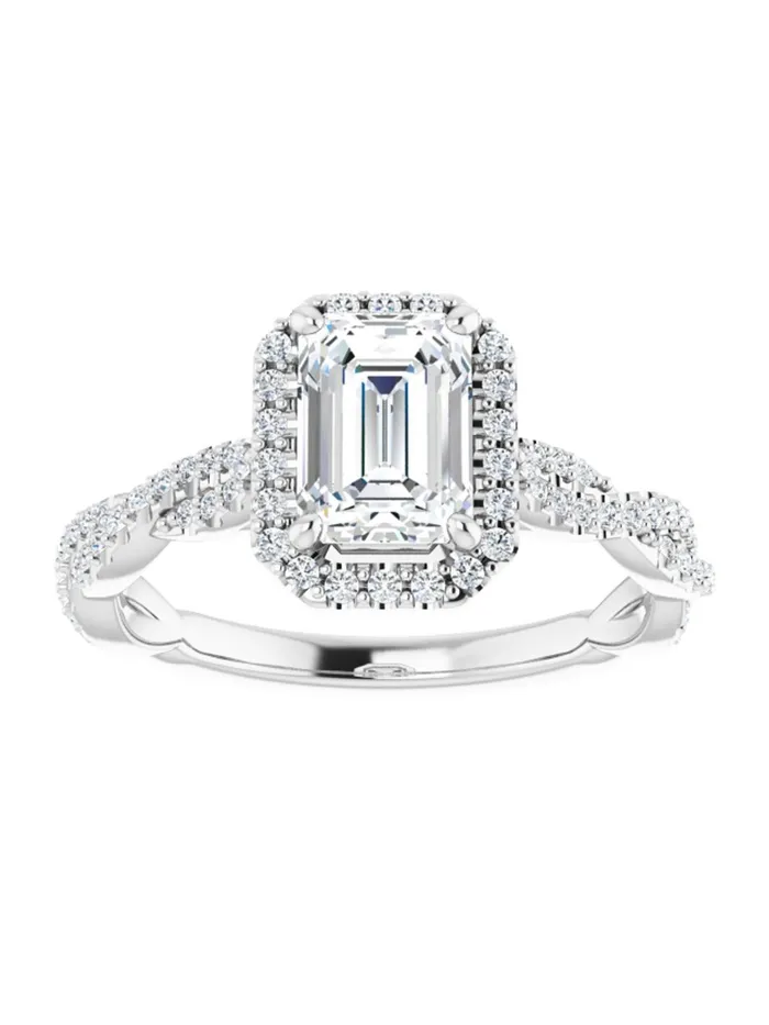 Diamond Halo Engagement Ring with Twisted Diamond Band 14 ct tw acredo USA Rings