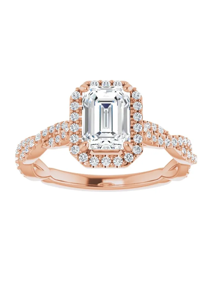 Diamond Halo Engagement Ring with Twisted Diamond Band 14 ct tw acredo USA Rings