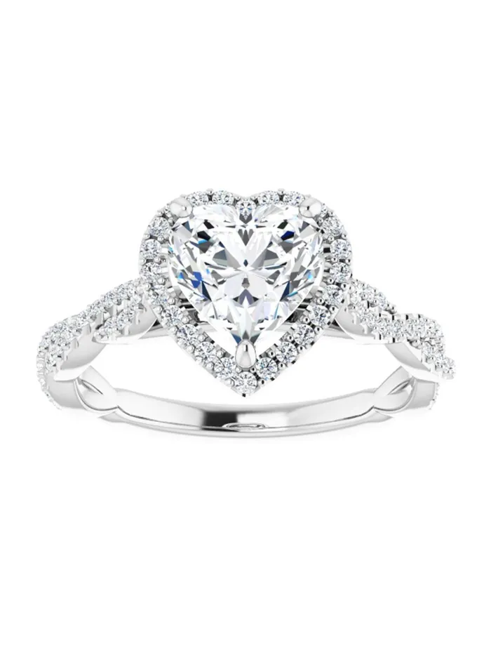 Diamond Halo Engagement Ring with Twisted Diamond Band 14 ct tw acredo USA Rings