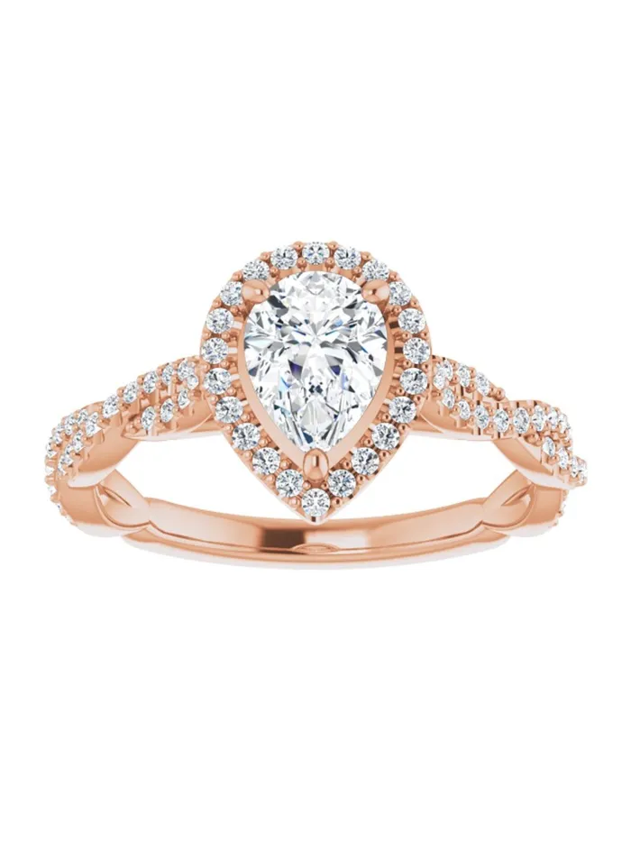 Diamond Halo Engagement Ring with Twisted Diamond Band 14 ct tw acredo USA Rings