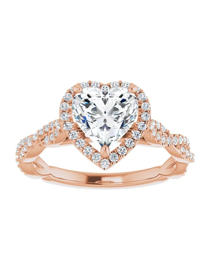 Diamond Halo Engagement Ring with Twisted Diamond Band 14 ct tw acredo USA Rings