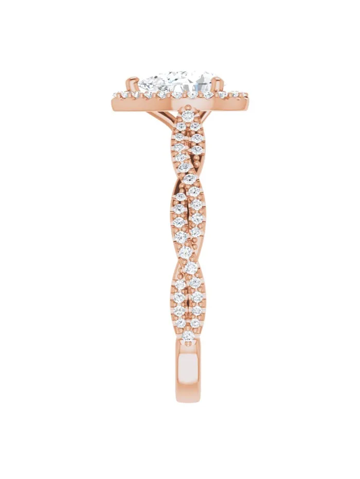 Diamond Halo Engagement Ring with Twisted Diamond Band 14 ct tw acredo USA Rings