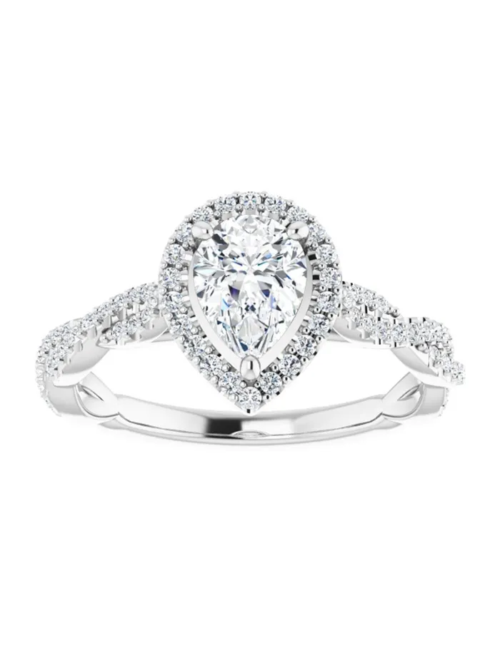 Diamond Halo Engagement Ring with Twisted Diamond Band 14 ct tw acredo USA Rings
