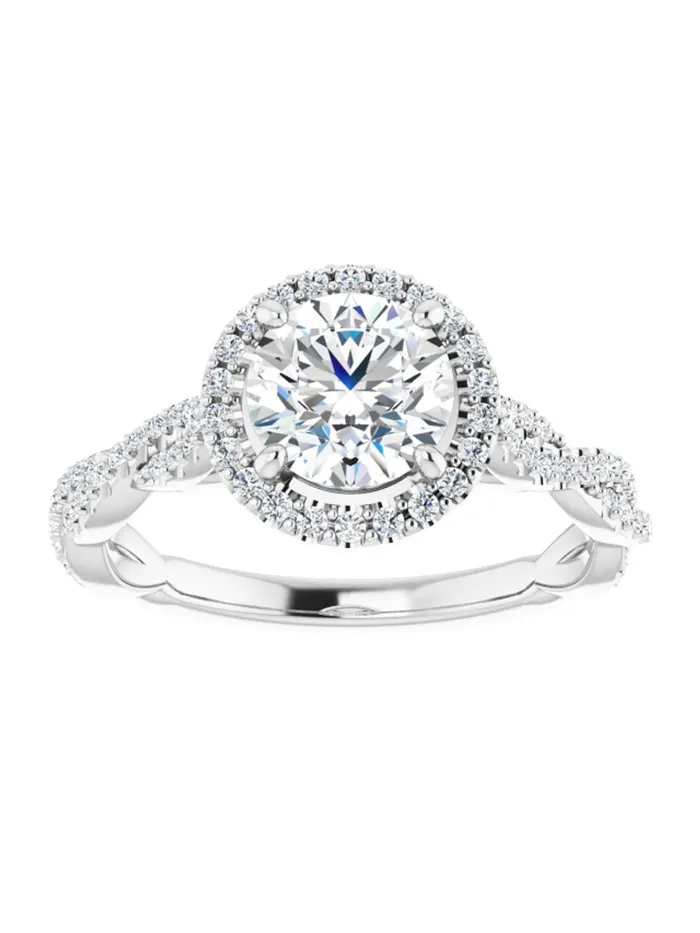 Diamond Halo Engagement Ring with Twisted Diamond Band 14 ct tw acredo USA Rings