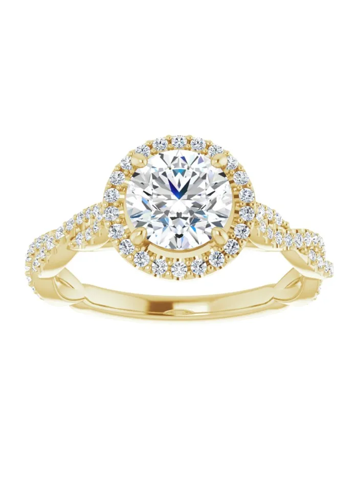 Diamond Halo Engagement Ring with Twisted Diamond Band 14 ct tw acredo USA Rings