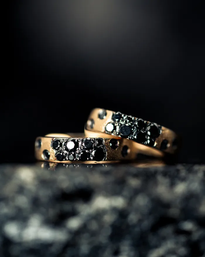 Dilamani Earrings 14k Yellow Gold Small Black Diamond Huggie Hoop Earrings