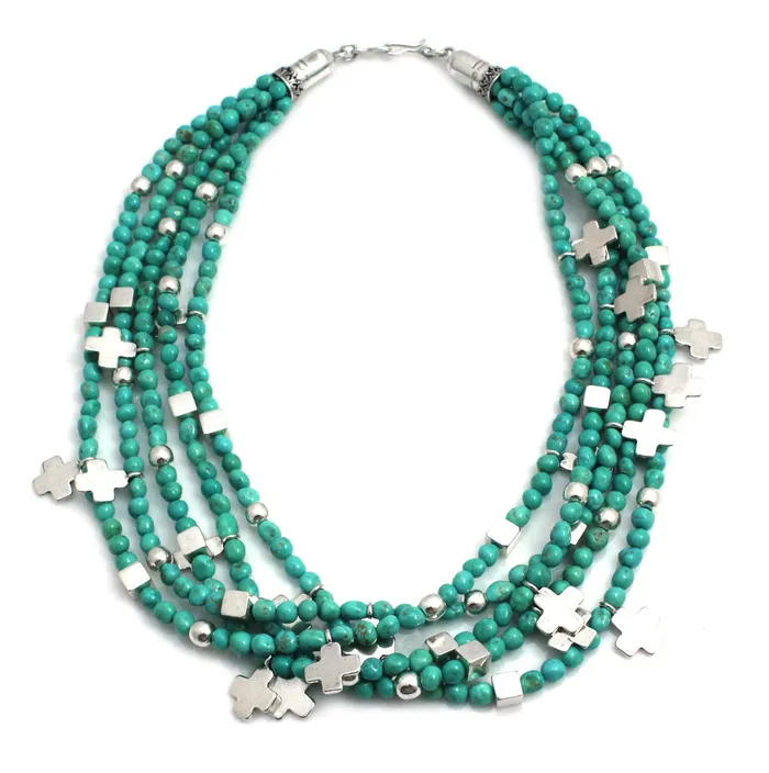 Don Lucas Necklaces Turquoise 5 Strand Cross Necklace