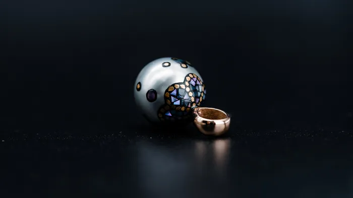 Earrings 14k Yellow Gold and Tahitian Pearl Drop wMosaic Overlay Vicky Bates