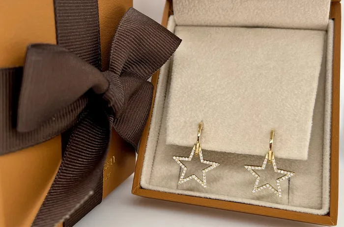 Earrings 14kt Gold Huggies Star Diamonds Drop Albert Hern Earrings Earrings 14kt Gold Huggies Star Diamonds Drop Albert Hern Earrings
