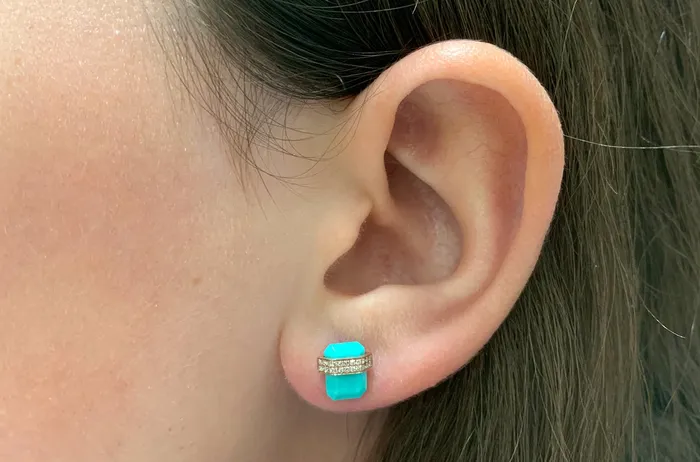 Earrings Albert Hern Earrings 14kt Gold Reconstructed Turquoise Studs with Diamonds