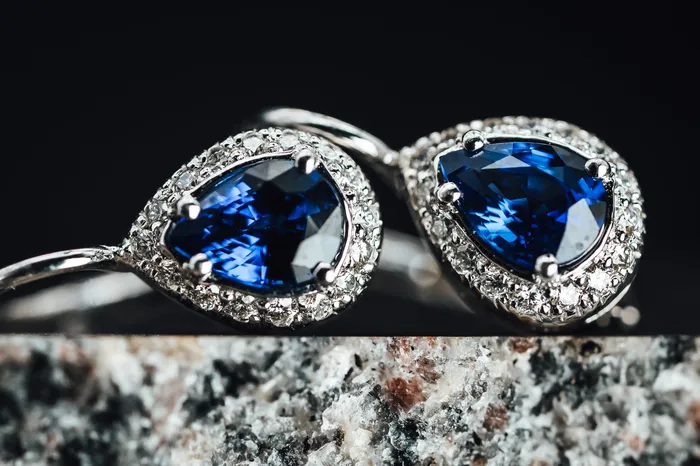 Earrings Consignment 14k White Gold Blue Sapphire and Diamond Halo Drop Earrings