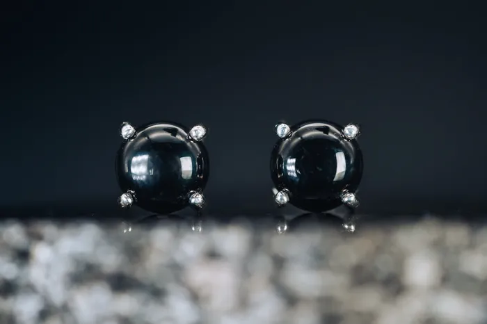Earrings Sterling Silver Onyx Cabochon Stud Earrings Art FX fine jewelry