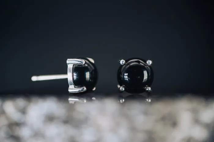 Earrings Sterling Silver Onyx Cabochon Stud Earrings Art FX fine jewelry