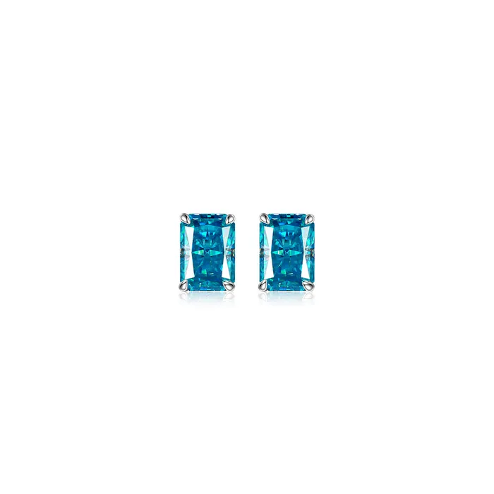 icezeusshop S925 Silver Radiant Cut Rare Color Moissanite Stud Earrings Earrings