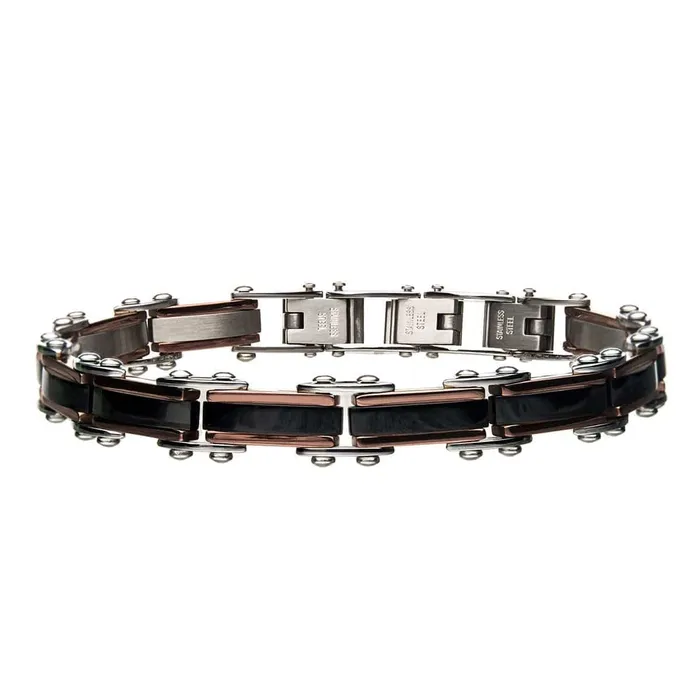 INOX JEWELRY Bracelets Black and Rose Tone Stainless Steel Reversible Block Pattern Adjustable Bracelet INOX JEWELRY Bracelets Black and Rose Tone Stainless Steel Reversible Block Pattern Adjustable Bracelet