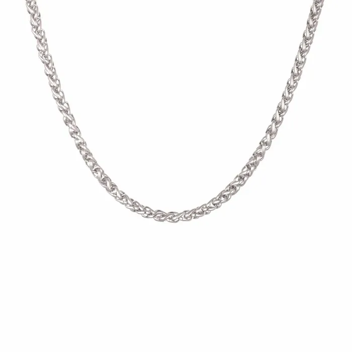 INOX JEWELRY Bracelets Silver Tone Stainless Steel Polished 35 mm Round Wheat Chain