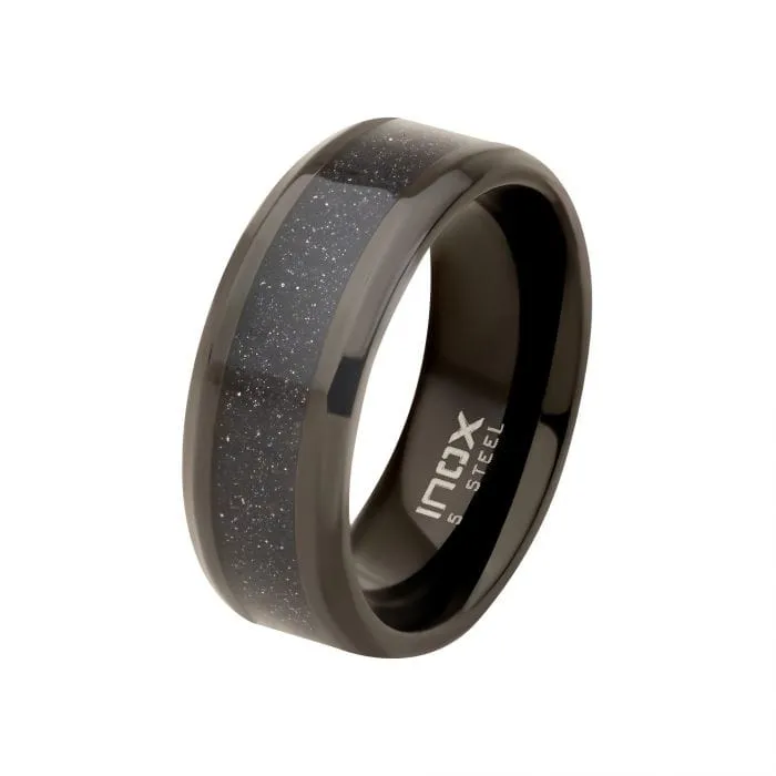 INOX JEWELRY Rings Black Stainless Steel with Genuine Blue Sandstone Inlay Band Ring INOX JEWELRY Rings Black Stainless Steel with Genuine Blue Sandstone Inlay Band Ring