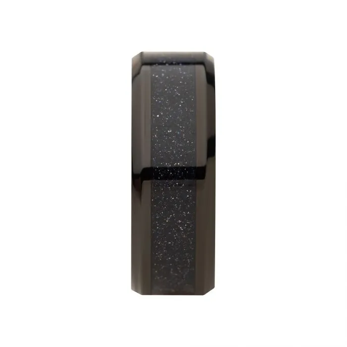 INOX JEWELRY Rings Black Stainless Steel with Genuine Blue Sandstone Inlay Band Ring