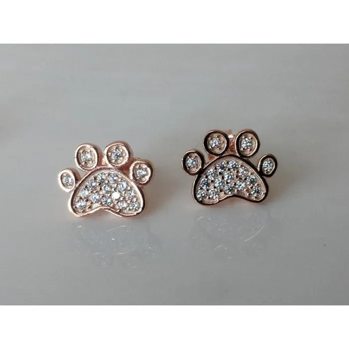 Joe Earrings Pet Paw Earrings with Sparkling Cubic Zirconia in Solid Sterling Silver Beautiful