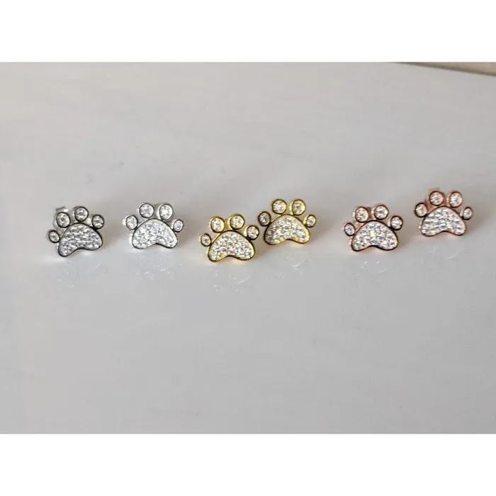 Joe Earrings Pet Paw Earrings with Sparkling Cubic Zirconia in Solid Sterling Silver Beautiful