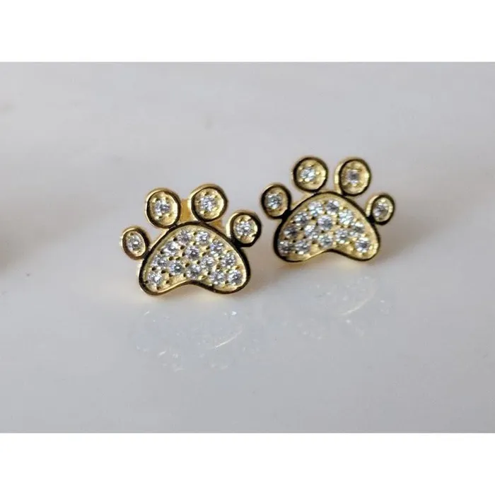 Joe Earrings Pet Paw Earrings with Sparkling Cubic Zirconia in Solid Sterling Silver Beautiful