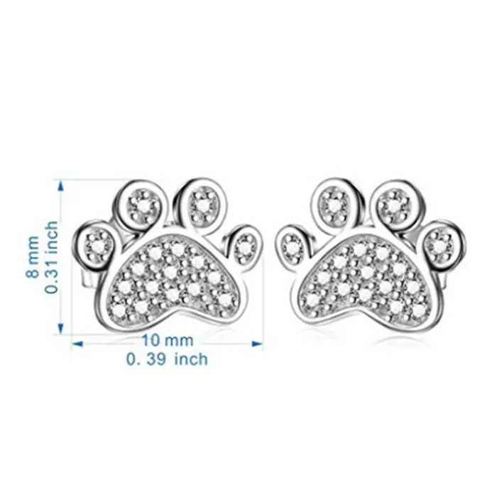 Joe Earrings Pet Paw Earrings with Sparkling Cubic Zirconia in Solid Sterling Silver Beautiful