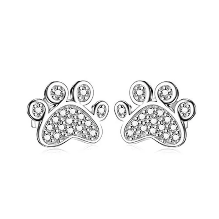 Joe Earrings Pet Paw Earrings with Sparkling Cubic Zirconia in Solid Sterling Silver Beautiful