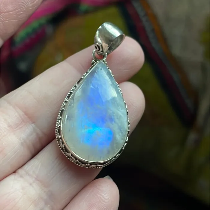 Large Moonstone Teardrop Pendant Sterling Silver Modern Vintage Paris Jewelry Necklaces Large Moonstone Teardrop Pendant Sterling Silver Modern Vintage Paris Jewelry Necklaces